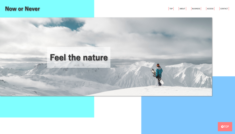 スノーボードをイメージしたホームページのデモサイトのトップの画像